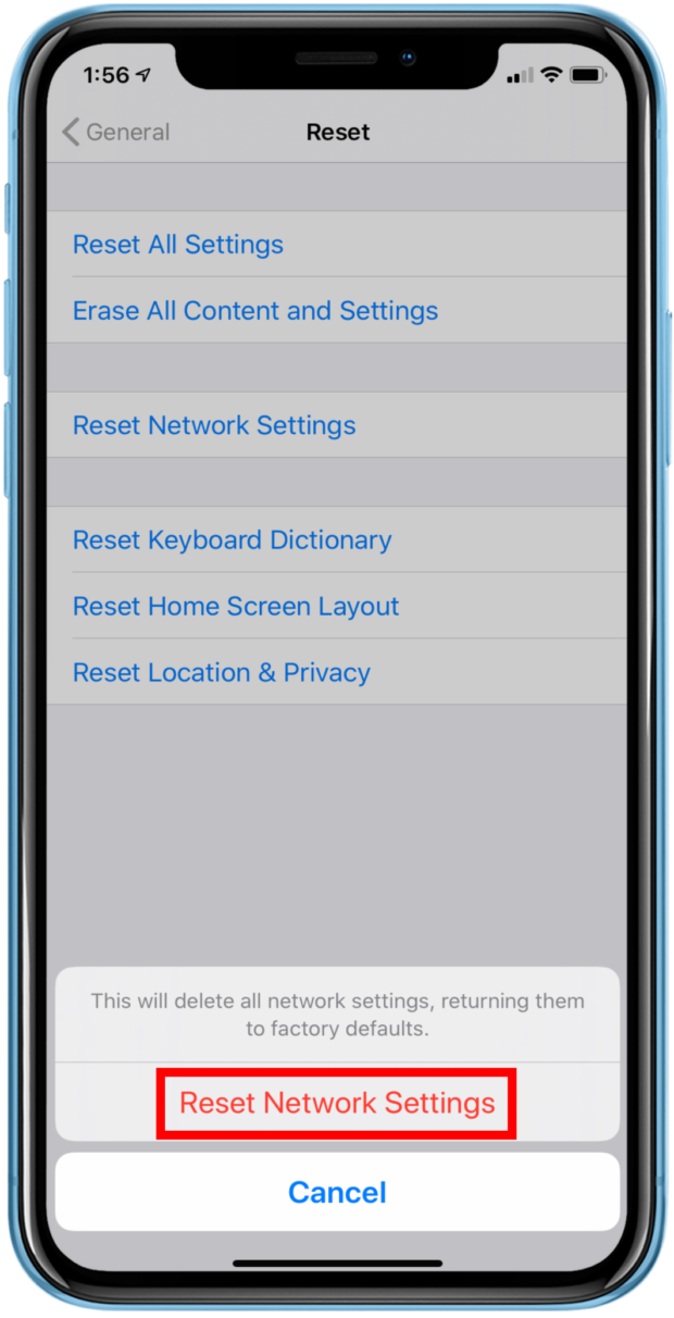 confirm reset network