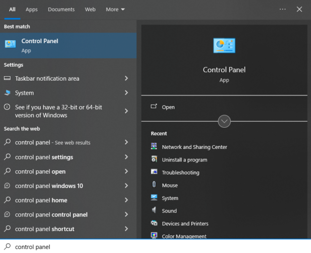 control panel