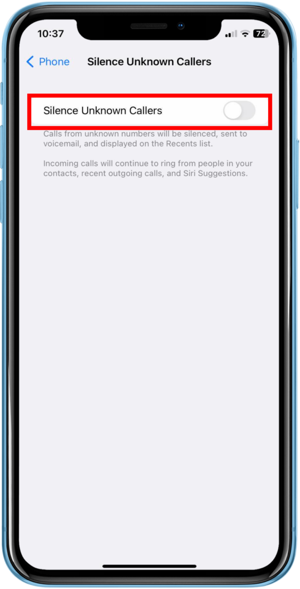 silence unknown callers off