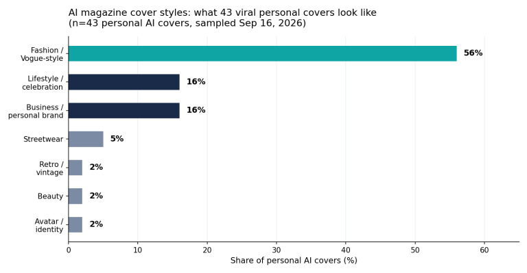 Style breakdown of 43 personal AI magazine covers